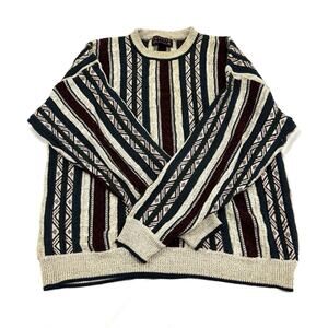Vintage Jantzen Mens XL Knit Sweater Red Green Blue Stripes Grandpa 90s Pattern